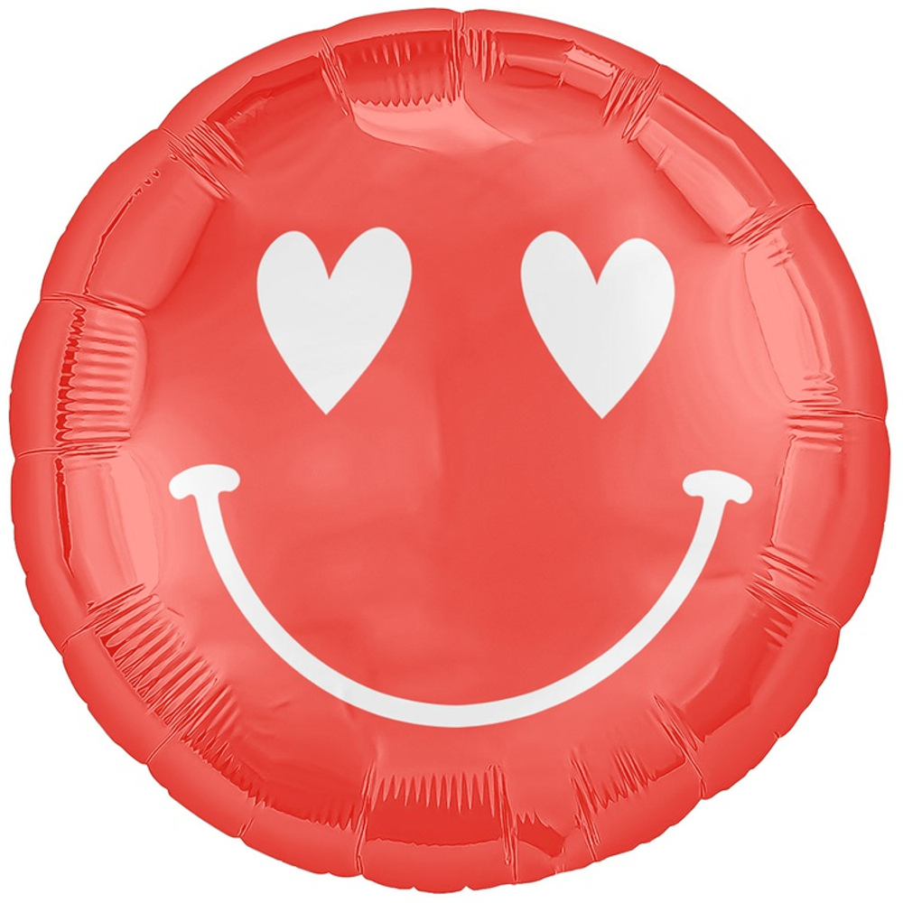 Шар Фольгированный Смайл с сердечками (Красный)