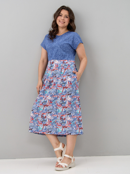 Платье П-026/джинса-надписибирюзовые