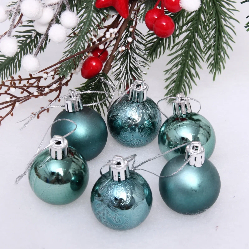 Новогодние шары 4 см (набор 6 шт) «Микс фактур», темный нефрит
