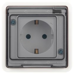 Розетка ЭРА Эксперт 11-2521-01 с заземлением с крышкой 2P+E IP55 16A-250В СУ белый