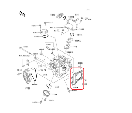 11004-1338. GASKET-HEAD. Kawasaki KL110, KSR, KLX110, AN110