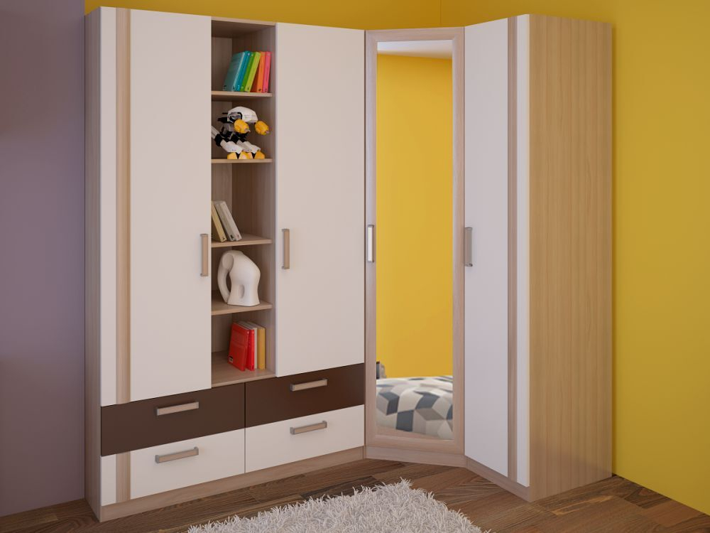 Шкаф для одежды распашной с полками и ящиками Ясень шимо светлый/Белый/Арабика 120х51х200 см