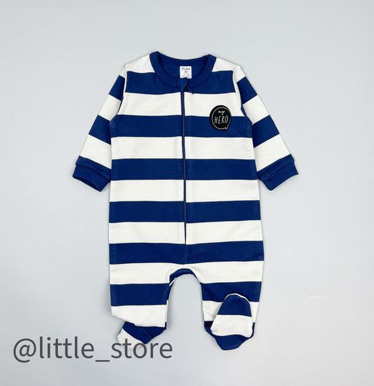 Слип из футера "Папа-мой герой" полоска на темно-синем