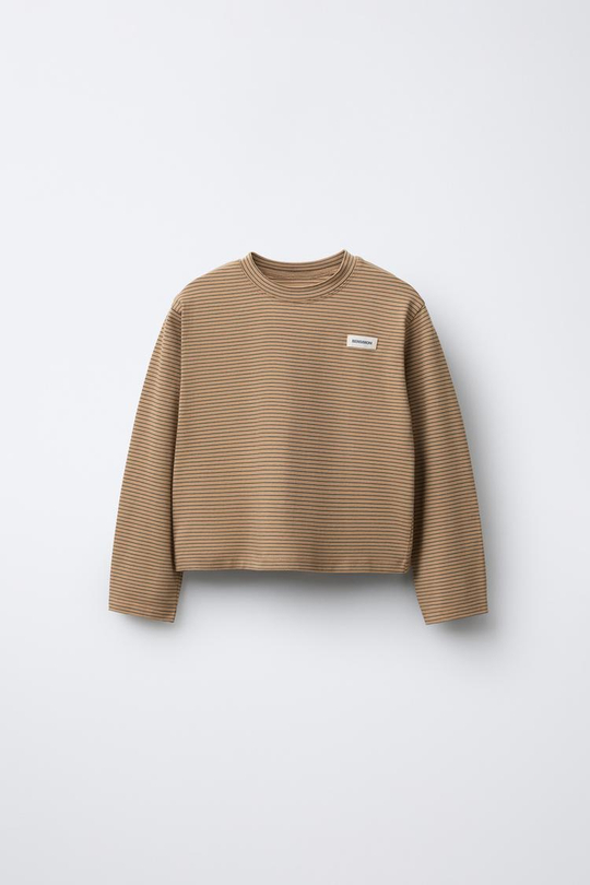 ZARA Х BENSIMON ® ФУТБОЛКА С КРУГЛЫМ ВЫРЕЗОМ И ДЛИННЫМИ РУКАВАМИ, ТАБАЧНЫЙ