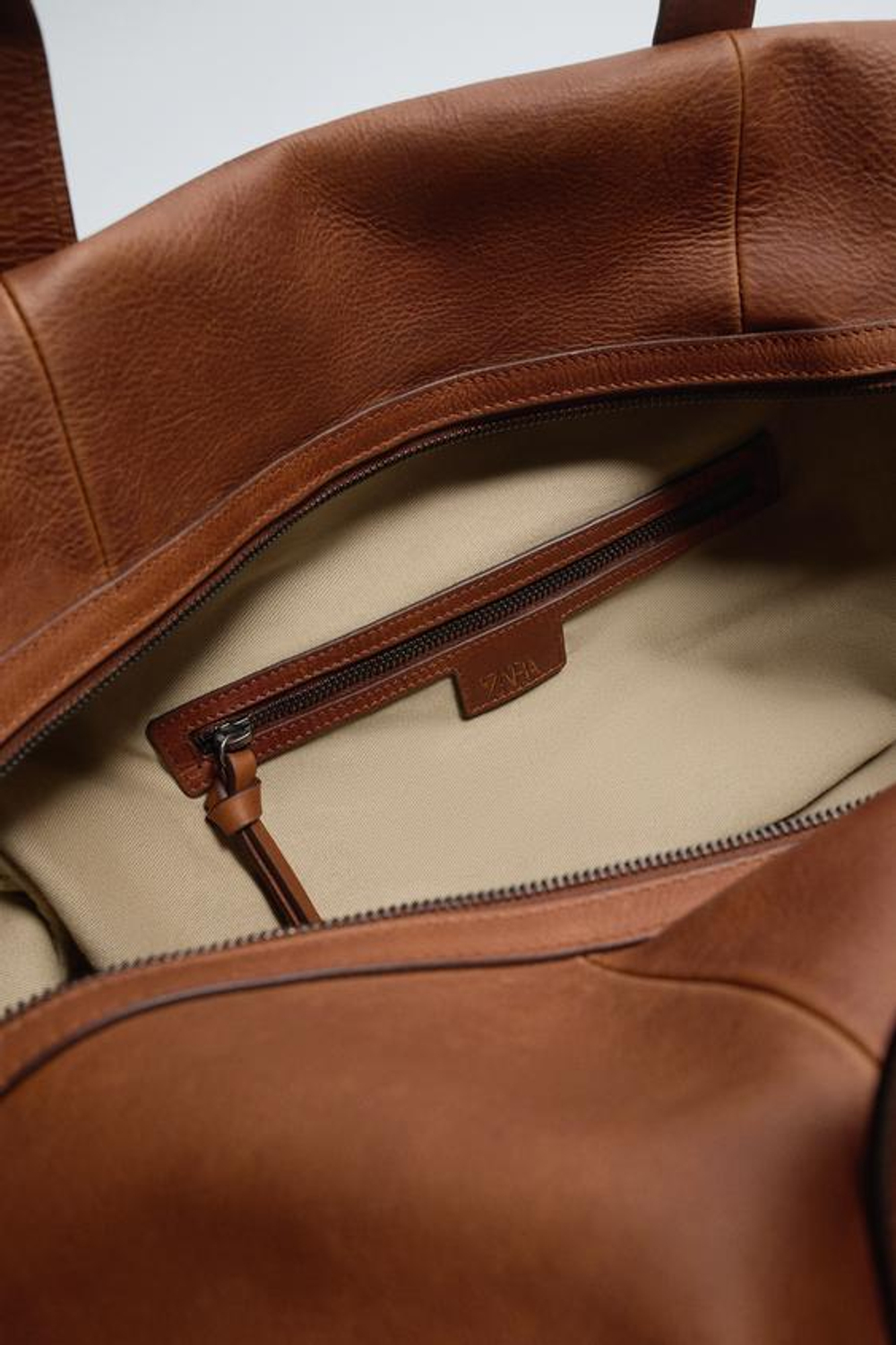 ZARA КОЖАНАЯ СУМКА XL, КОРИЧНЕВЫЙ