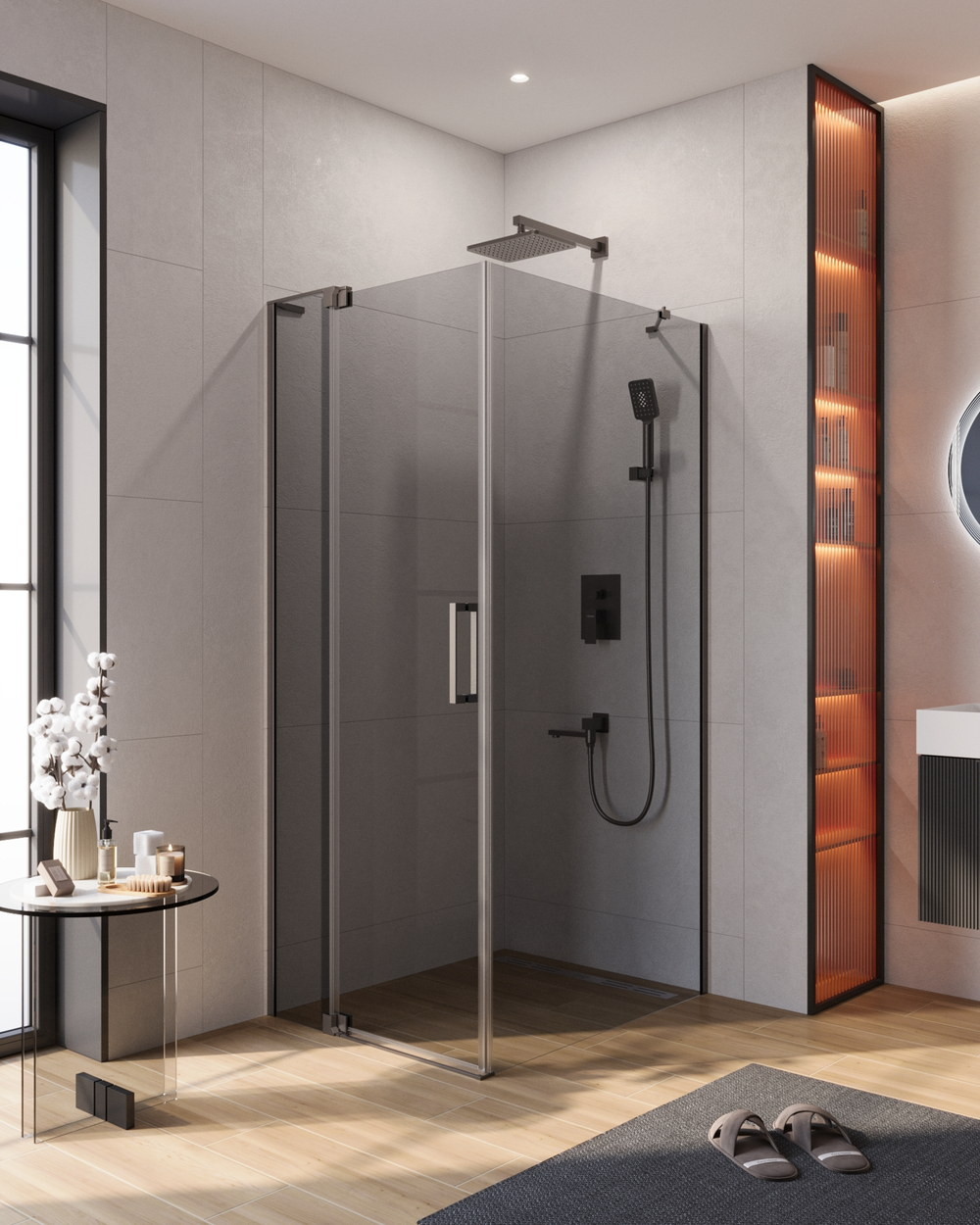 Душевой уголок CEZARES SLIDER-AH-1-90-80/90-GRIGIO-GM