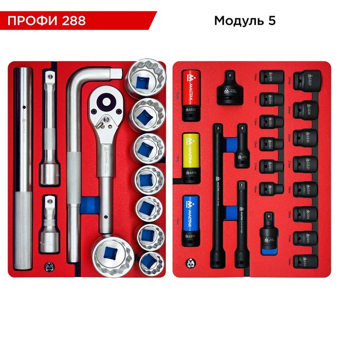 МАСТАК (52-06288R) Набор инструментов 288 предметов, "ПРОФИ 288", в красной тележке