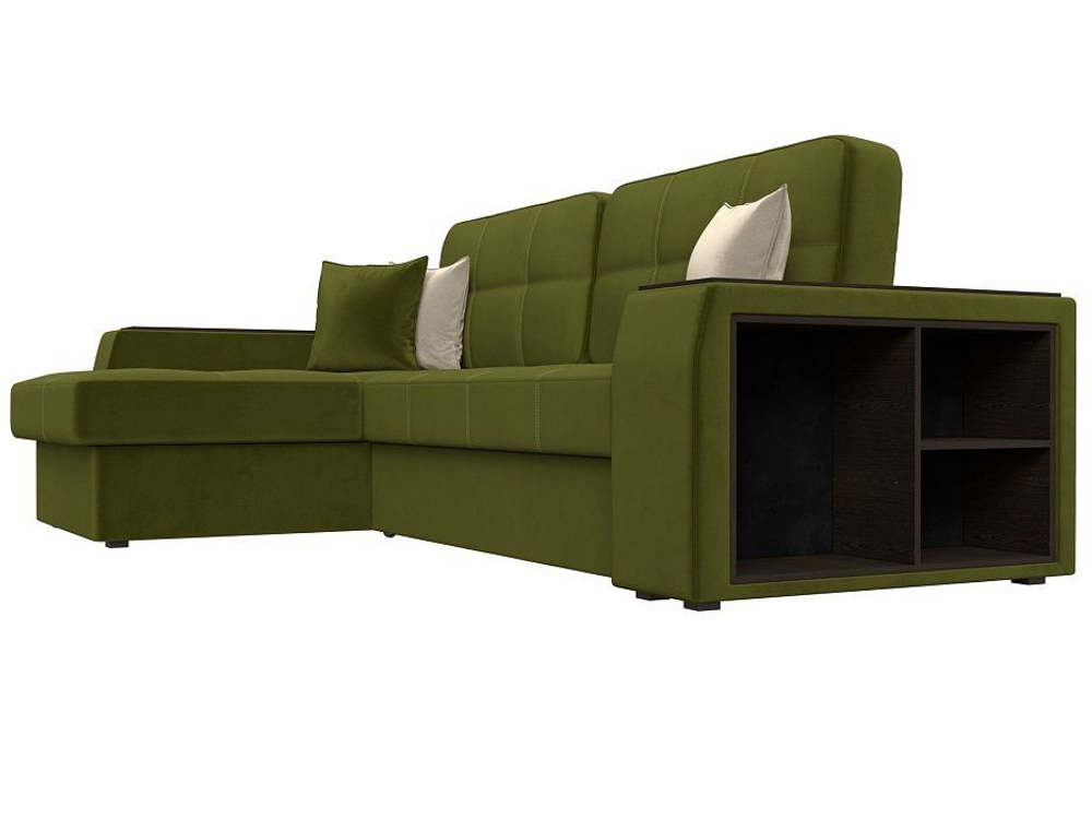 Диван угловой Брюссель левый угол, Зеленый\Бежевый, Микровельвет, 29387L