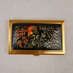 Визитница "Жар-птица" №1 (роспись Палех) зол.