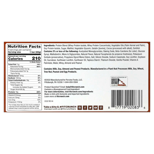 FITCRUNCH, Запеченный батончик с высоким содержанием протеина, тесто для шоколадного печенья, 9 батончиков, 46 г (1,62 унции)