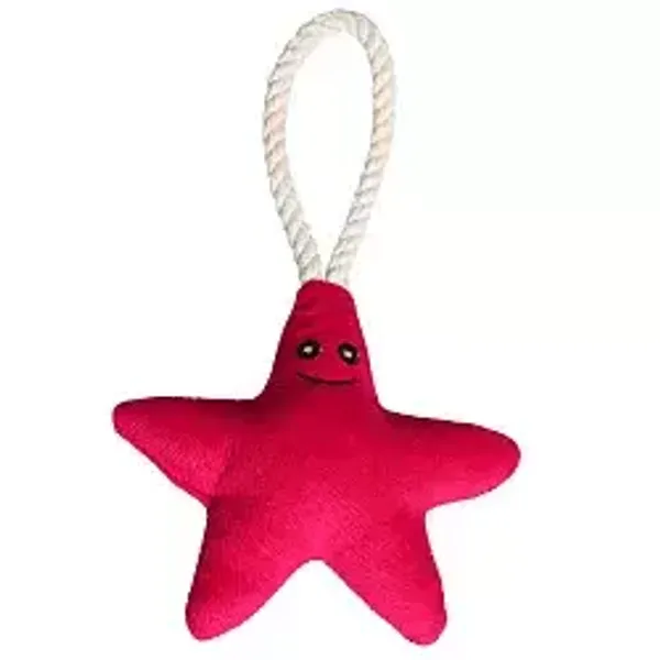 Игрушка Mr.Kranch для собак мелких и средних пород Звездочка с канатом и пищалкой 26х16х5см, ярко-розовая