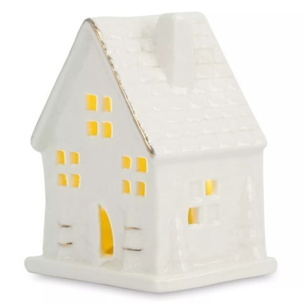 Домик с подсветкой 8 см бело-золотистый фарфор
