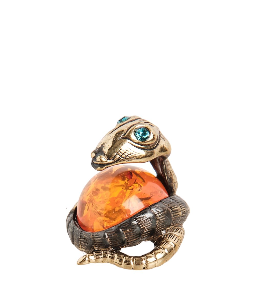 Народные промыслы AM- 304 Фигурка «Змея глазастик» (латунь, янтарь)