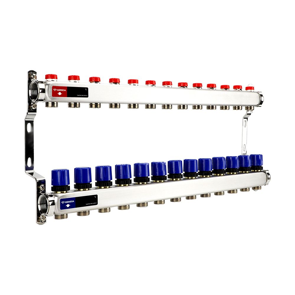 Коллектор из  нерж. стали без расходомеров с регулирующими клапанами 1", 13 x 3/4"EK