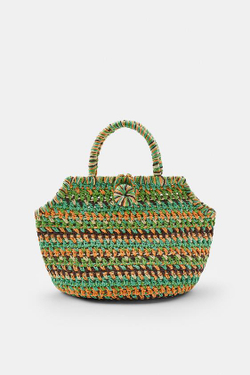 ZARA МИНИ-СУМКА-КОРЗИНА ПЛЕТЕНАЯ В ПОЛОСКУ, РАЗНОЦВЕТНЫЙ