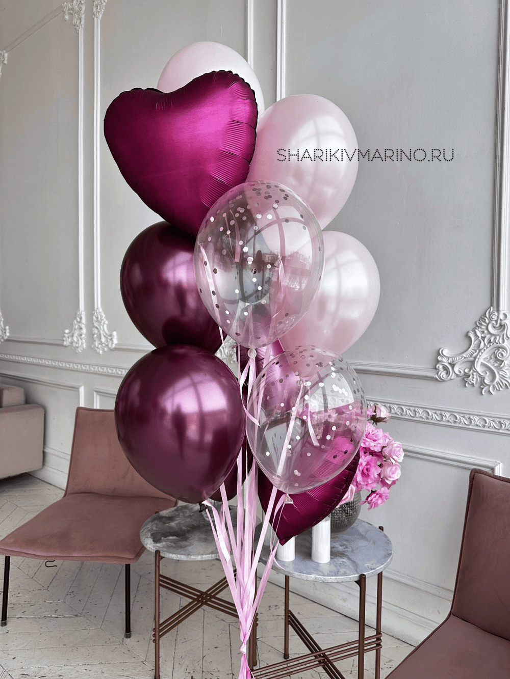 Воздушная композиция из шаров: гармония бордо и пудры