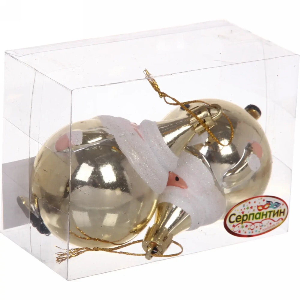 Елочные игрушки «Круглый Дед Мороз» 6 см (набор 2 шт), Золото