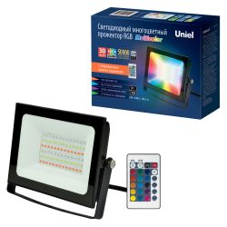 ULF-F60-30W-RGB IP65 200-240В BLACK Прожектор светодиодный. Мультиколор. Пульт ДУ в-к. Корпус черный. TM Uniel