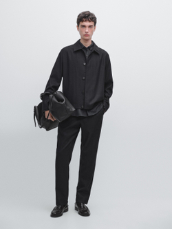 Massimo Dutti Брюки из шерстяной фланели с эффектом вельвета, темно-синий