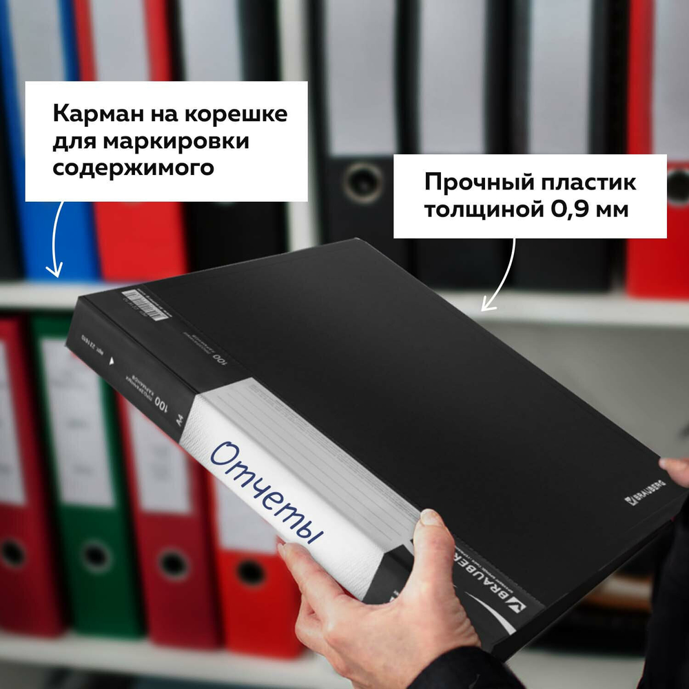 Папка 100 вкладышей BRAUBERG стандарт черная 0 9 мм (2 штуки в упаковке)
