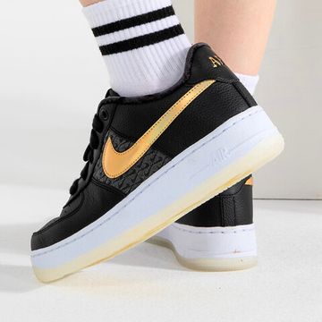 Nike Air FORCE 1 Детские Скейтбординги Низкие Кроссовки Черные Унисекс