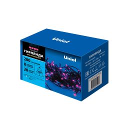 ULD-S2000-200-DGA PINK IP20 Гирлянда светодиодная. 20м. 200 светодиодов. Розовый свет. Провод зеленый. ТМ Uniel
