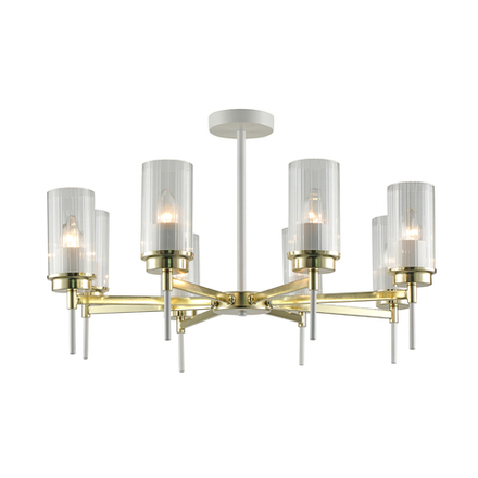 Люстра на штанге 8x40Вт E14, металл/стекло, золото, прозрачный плафон