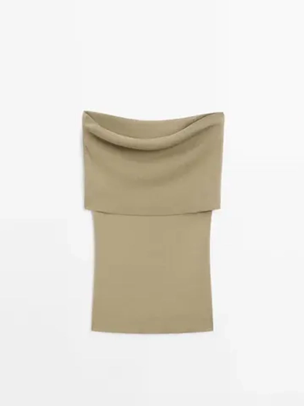 Massimo Dutti Трикотажный топ из смесового хлопка, зеленоватый