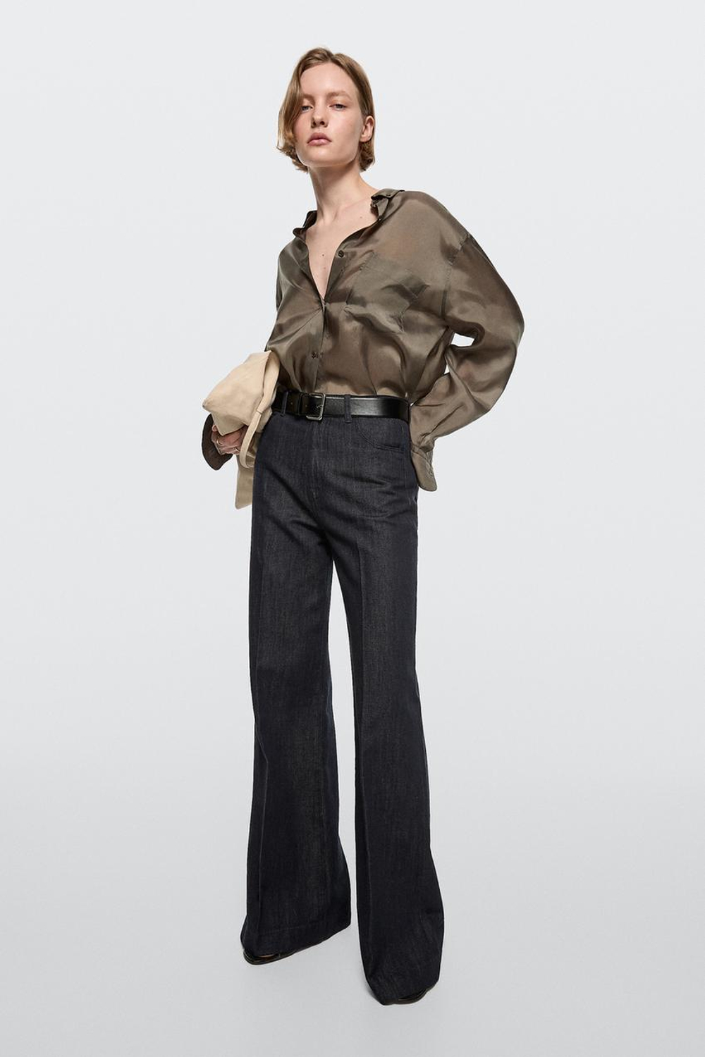 Massimo Dutti Джинсовые брюки-палаццо с высокой талией, темно-синий