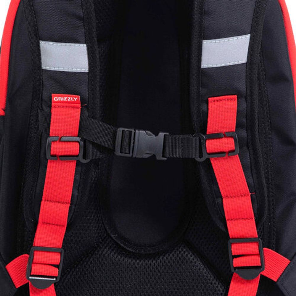 Ранец GRIZZLY анатомическая спинка, с бейджем, для мальчиков, "RED CAR", 36х29х18 см, RAf-293-1/2