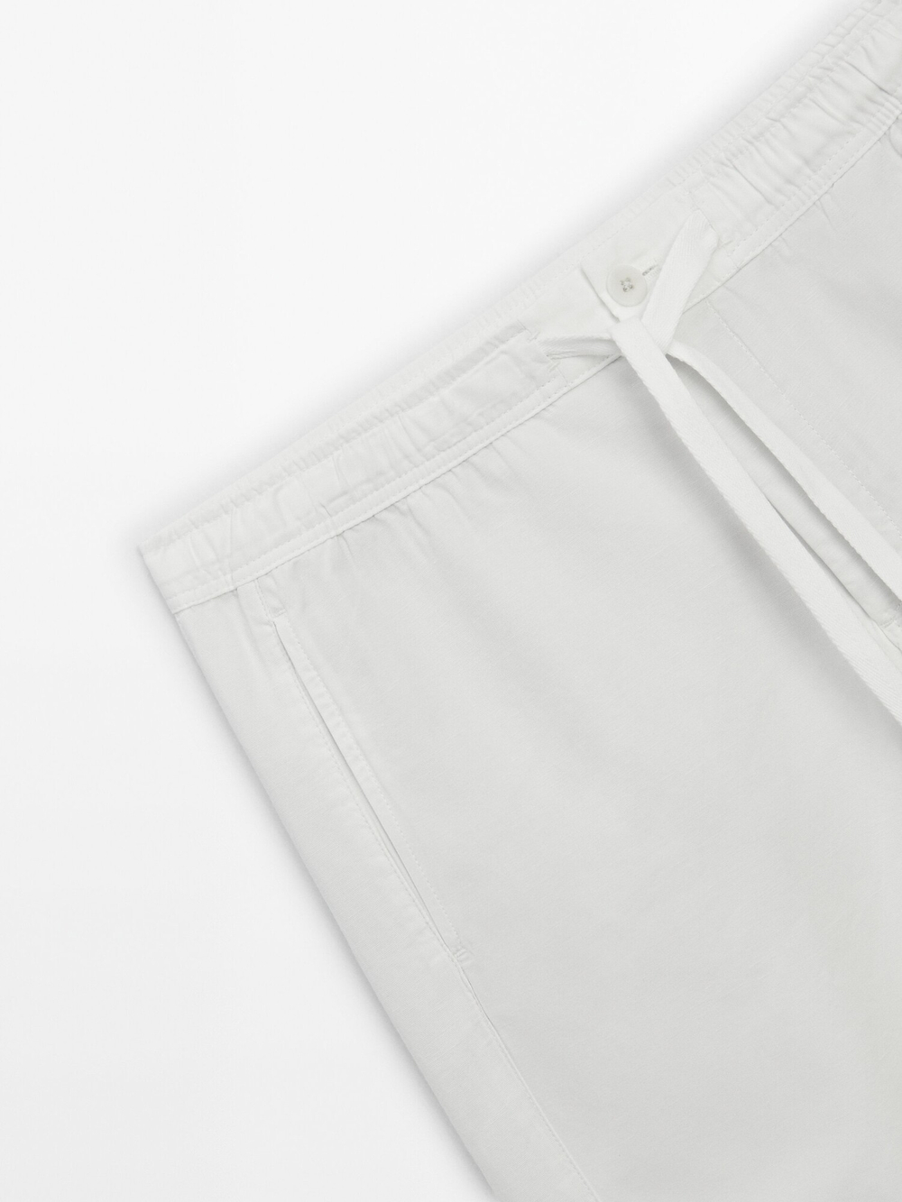 Massimo Dutti Шорты из хлопка и льна на шнурках, натуральный, кремовый