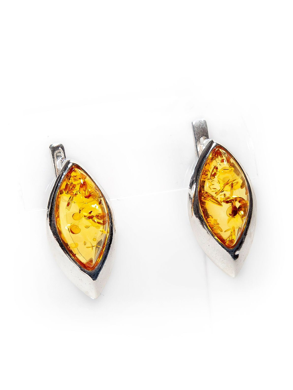 Серьги из серебра 925 с натуральным янтарем желтого цвета