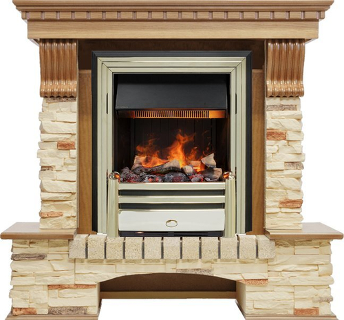 Каминокомплект Pierre Luxe - Дуб / Сланец с очагом Cavendish