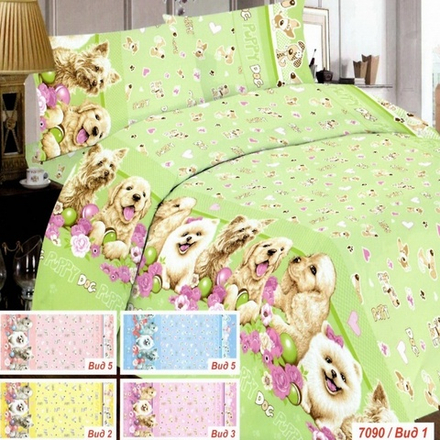 Комплект постельного белья "П37. СОБАЧКИ (зелёный)", бязь, 100% хлопок.