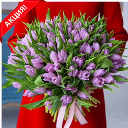 Купить Букет 101 сиреневый тюльпан
