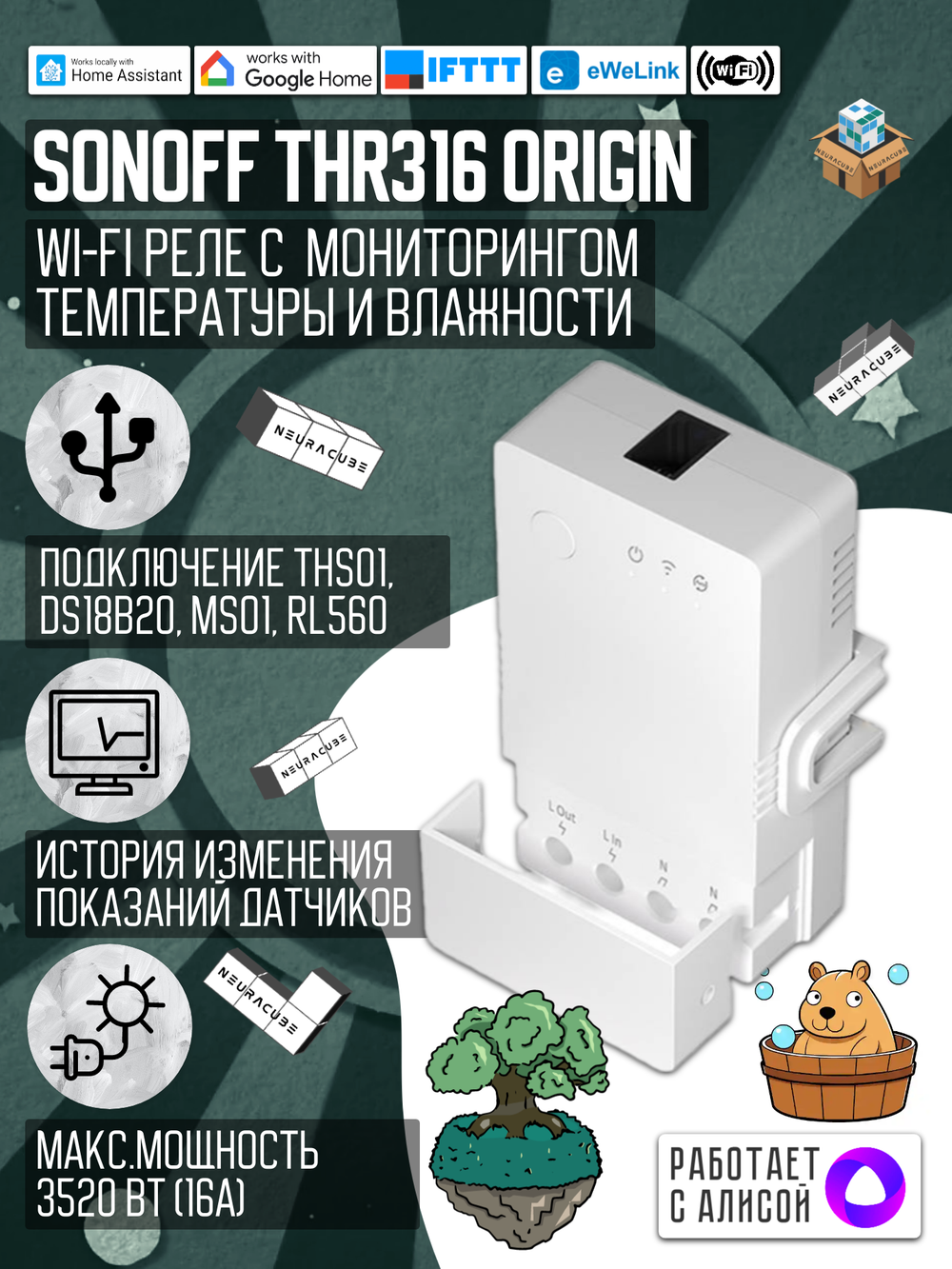WiFi Реле Sonoff THR316 Origin (Работает с Яндекс Алисой)
