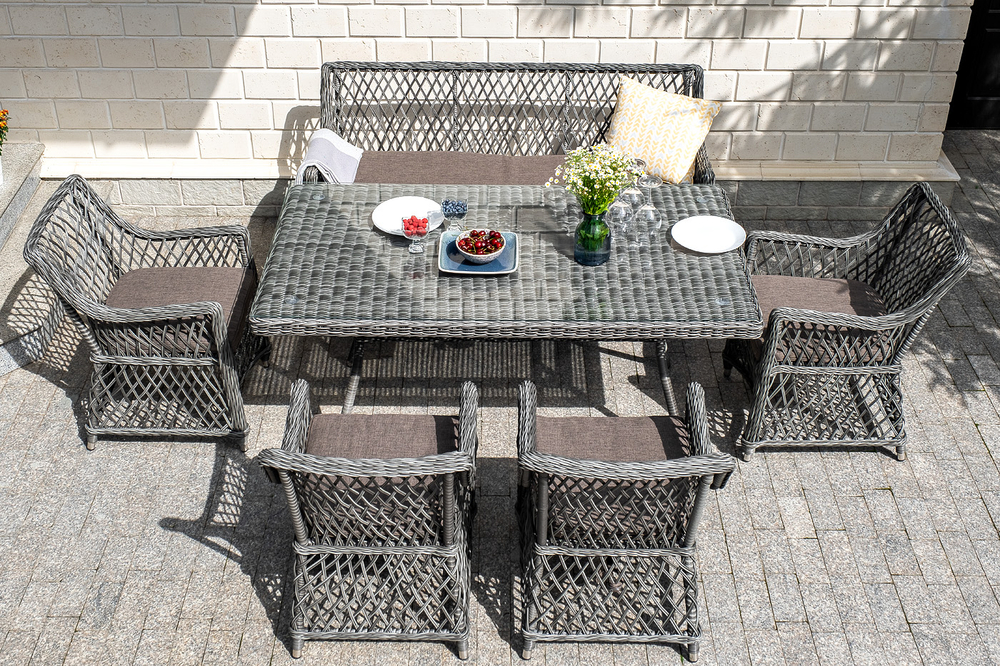 "Катания" обеденная группа плетеная на 6 персон, цвет графит