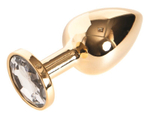 Золотистая маленькая анальная втулка с прозрачным кристаллом - 6 см.