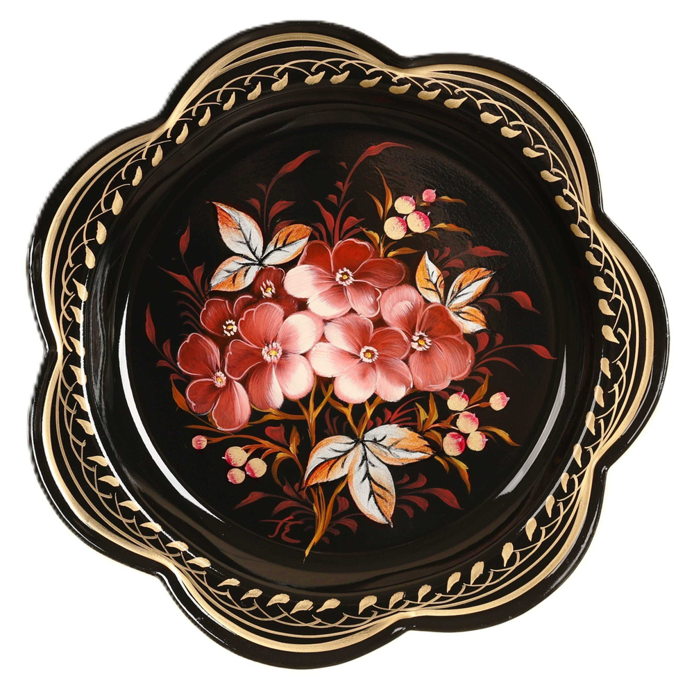 Жостовский поднос декоративный, размер 18 см (A1), металлический