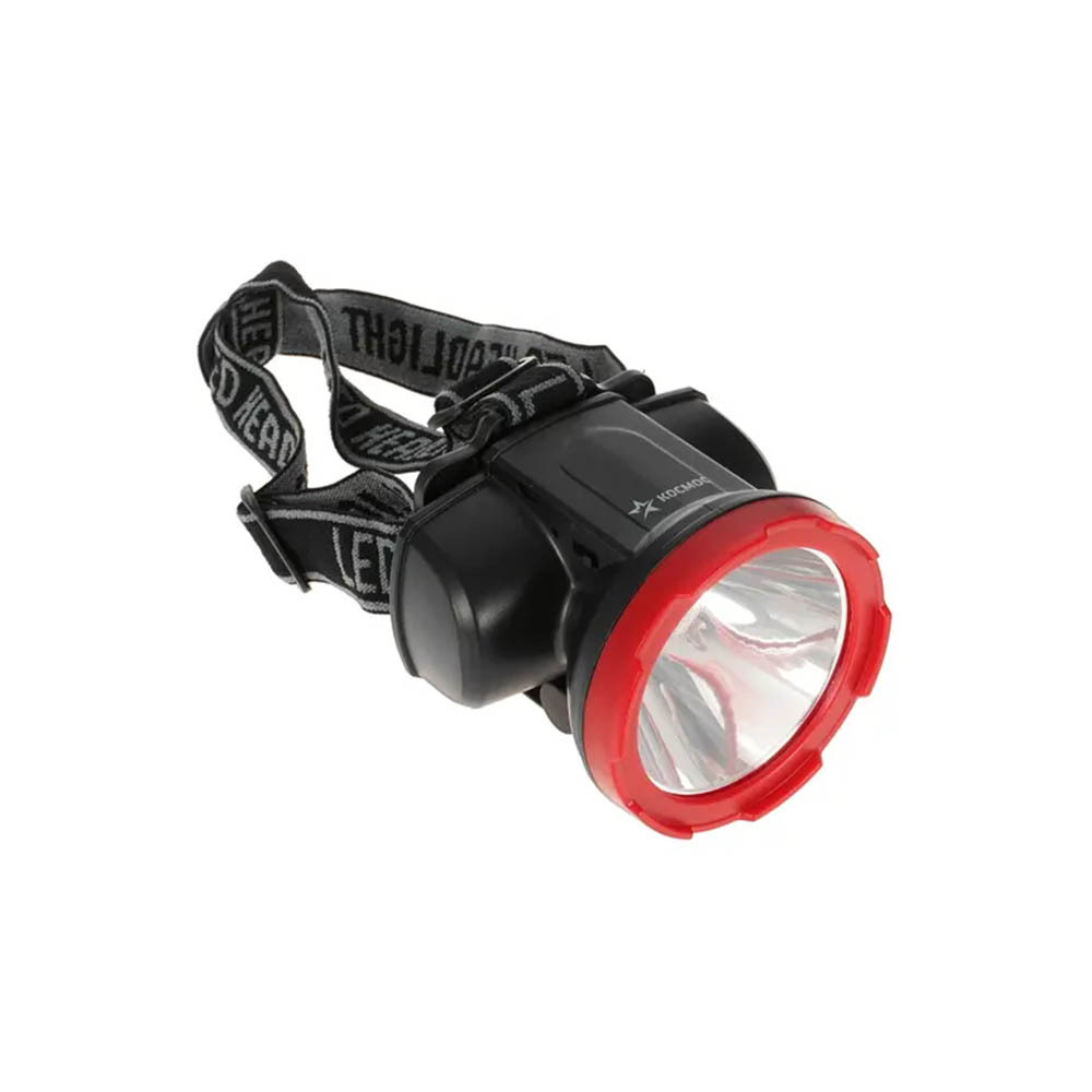 КОСМОС Фонарь налобный H5WLED (акк. 4V 2Ah)1св/д 5W (220lm),красно-чёрн./пластик,встр. з/у от USB