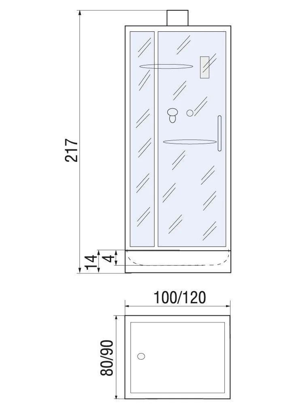 Душевая кабина RIVER  TANA Б/К 100/80 100x80 см,  стекло прозрачное, поддон низкий
