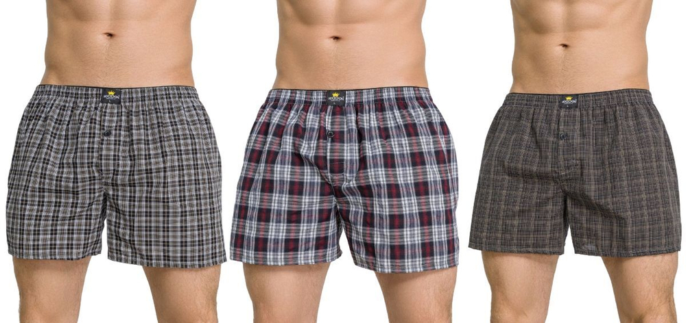 Набор из 3 мужских трусов-шортов в клетку (Размер: M) (Цвет: разноцветный)