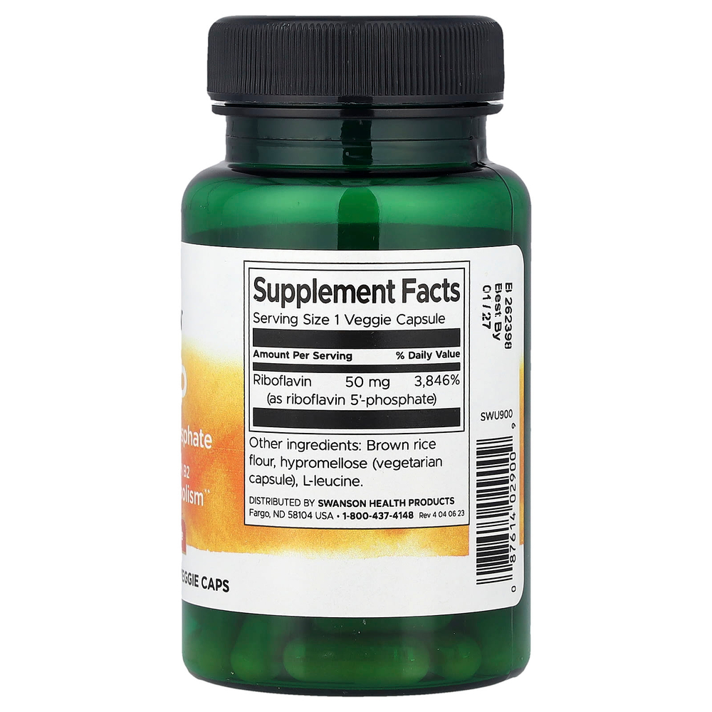 Swanson, R-5-P, рибофлавин-5-фосфат, 50 мг, 60 растительных капсул