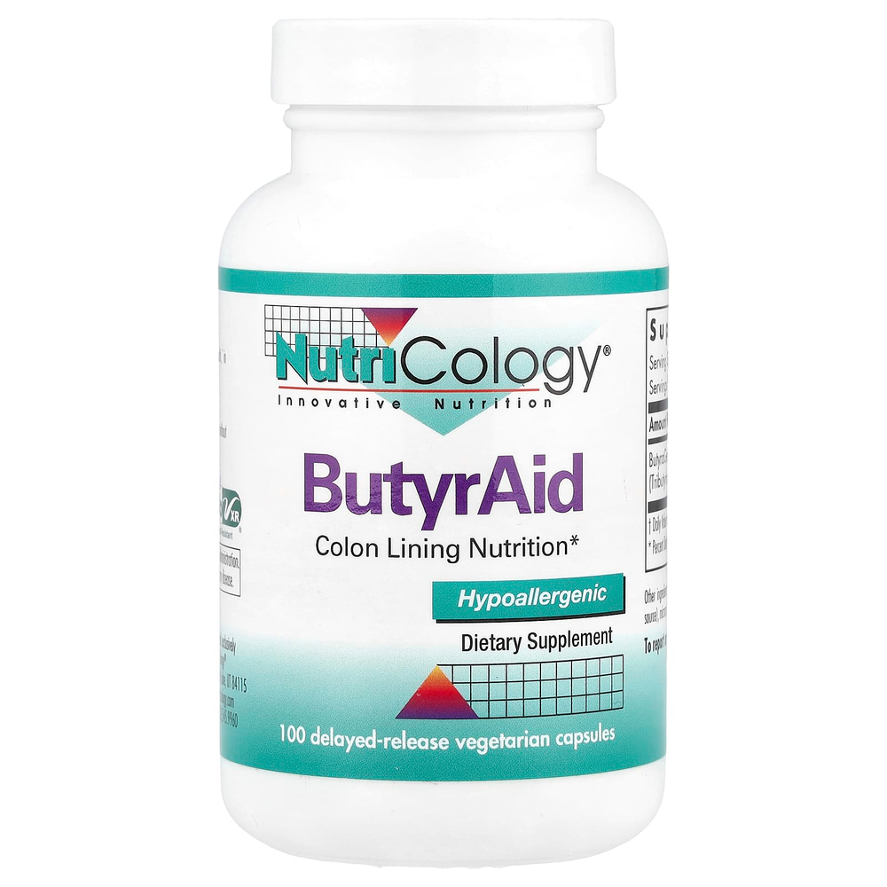 Nutricology, ButyrAid, 100 вегетарианских капсул с отсроченным высвобождением