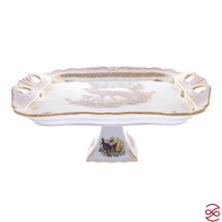 Блюдо квадратное на ножке Queen's Crown Aristokrat Охота бежевая 34*29см