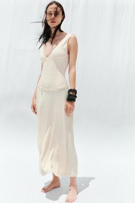 ZARA ПЛАТЬЕ МИДИ В СТИЛЕ РУСТИК, ЭКРЮ