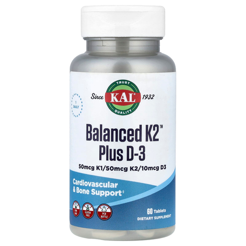 KAL, Balanced K2™ Plus D-3, 60 таблеток