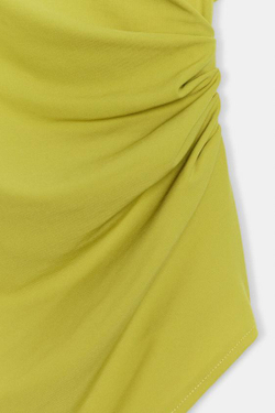 ZARA ТОП АСИММЕТРИЧНОГО КРОЯ СО СБОРКАМИ, ЛАЙМОВЫЙ