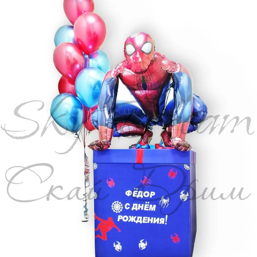 Шары в синей коробке Человек паук 70х70х70 см