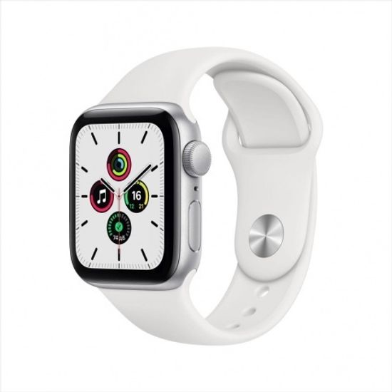 Apple Watch SE, 44 мм, корпус из алюминия серебристого цвета, спортивный ремешок белого цвета